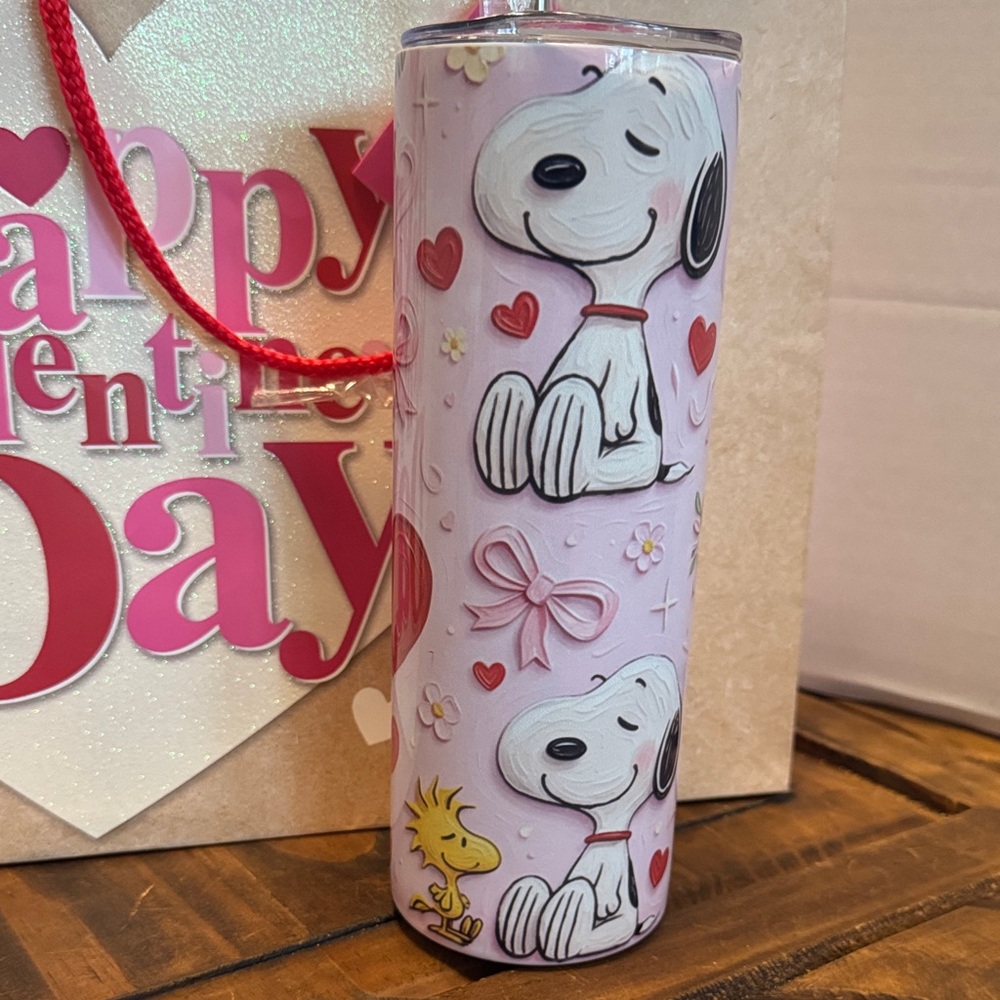 Hand Crafted Pink Snoopy Stainless Steel Tumbler - Picture 2 of 4